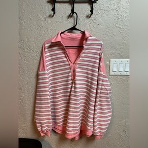 Striped Pink and White Women's Pullover